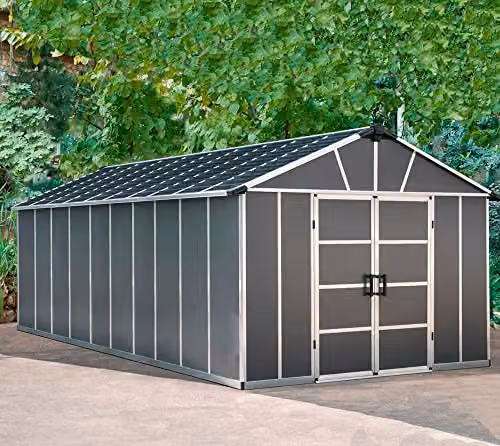 Palram Canopia Yukon Gable Garden Shed in Dark Grey with Polycarbonate and Aluminium Construction, W: 332 cm, H: 252 cm – 2