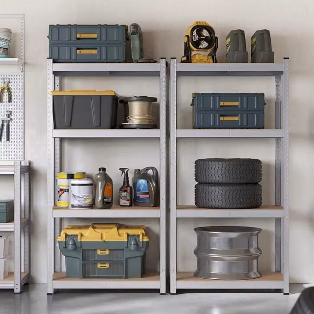 SONGMICS Set of 2 Silver Boltless Garage Shelving Units with 4 Adjustable Tiers
