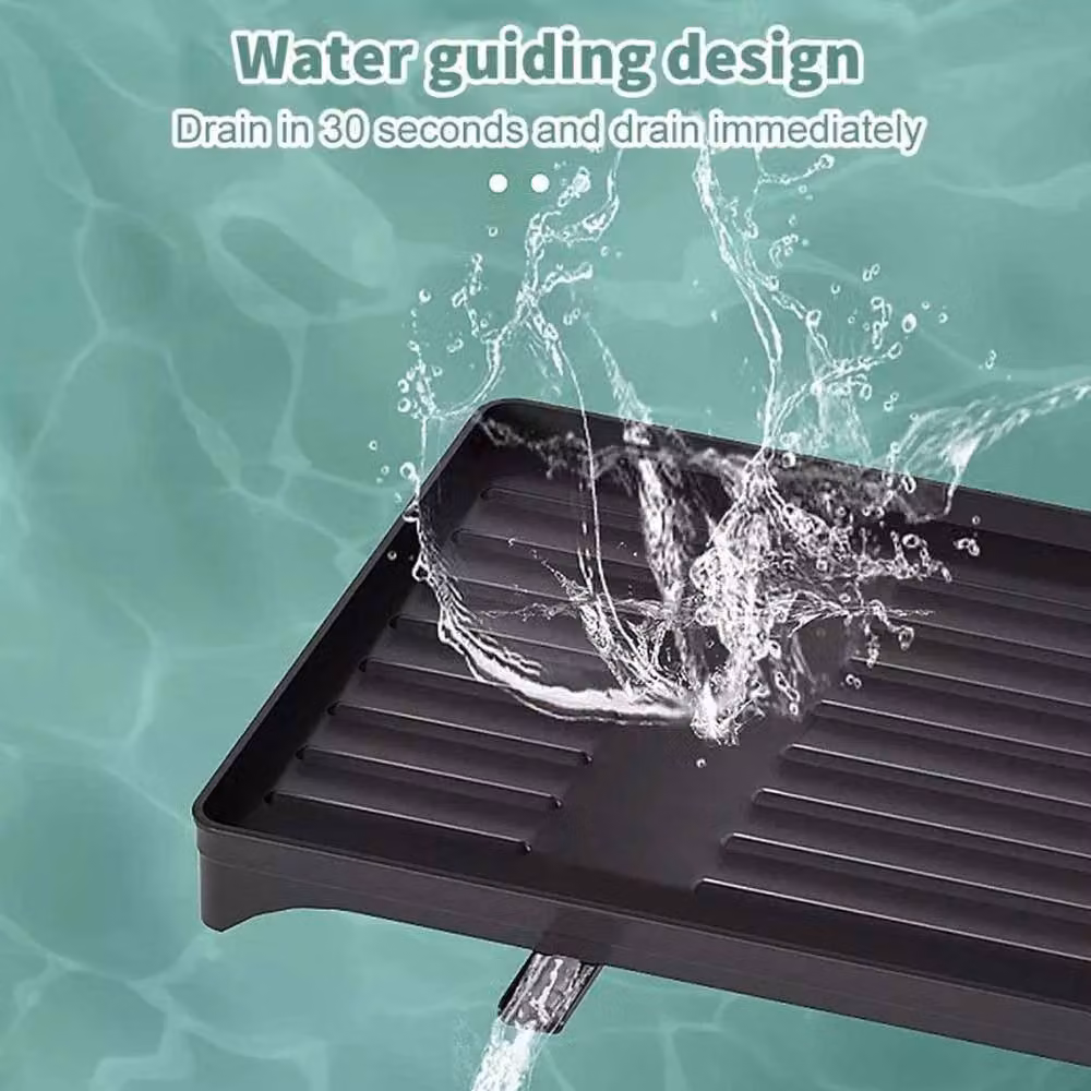 VOGREX Black 2-Tier Metal Sink Dish Drying Rack with Drip Tray and Cutlery Holder – 3