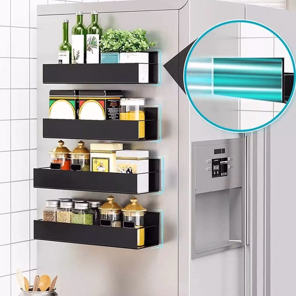 KORVIXA 4-Piece Magnetic Metal Spice Rack Storage Shelves in Black – 3