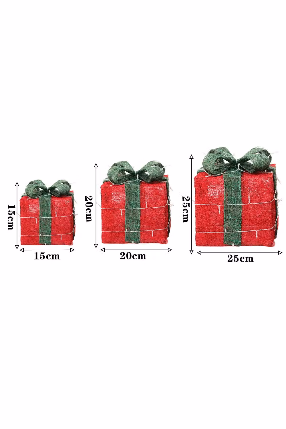 Living and Home 3-Pack Geometric Christmas Ornament Lighted Decorative Gift Boxes in Green and Red – 5