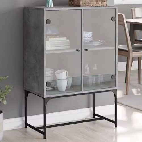 vidaXL Side Cabinet with Glass Doors, Grey, W: 69 cm, D: 37 cm, H: 100 cm – 2