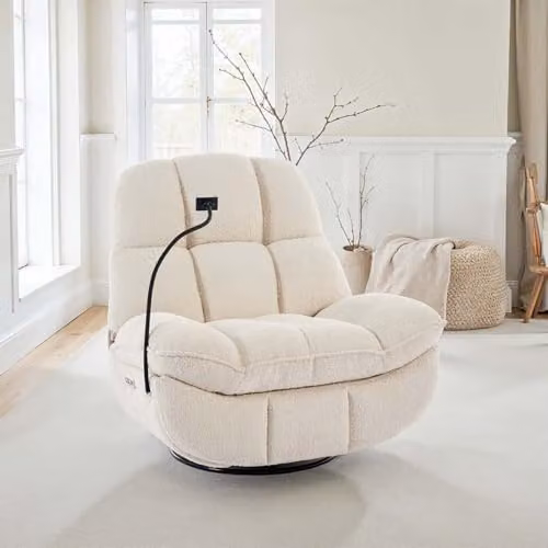 More4Homes Chicago Electric Swivel and Rocker Auto Recliner Chair in Beige Bouclé