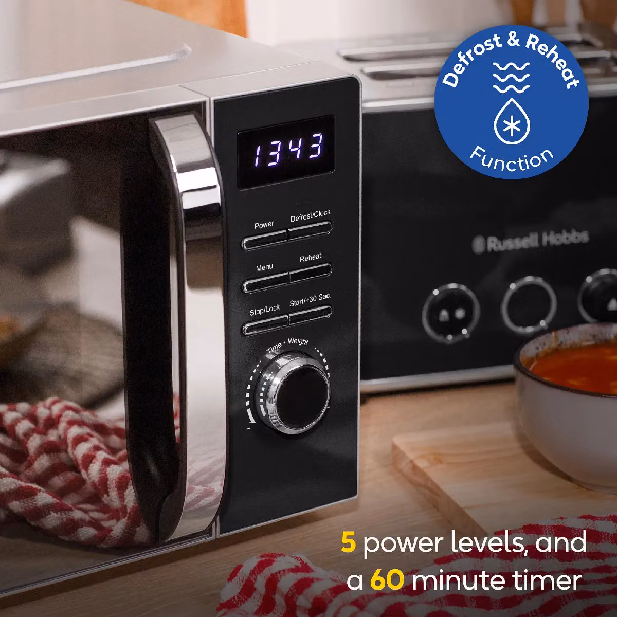 Russell Hobbs RHMD832 Digital Solo Microwave, 20L, 800W, Black – 5