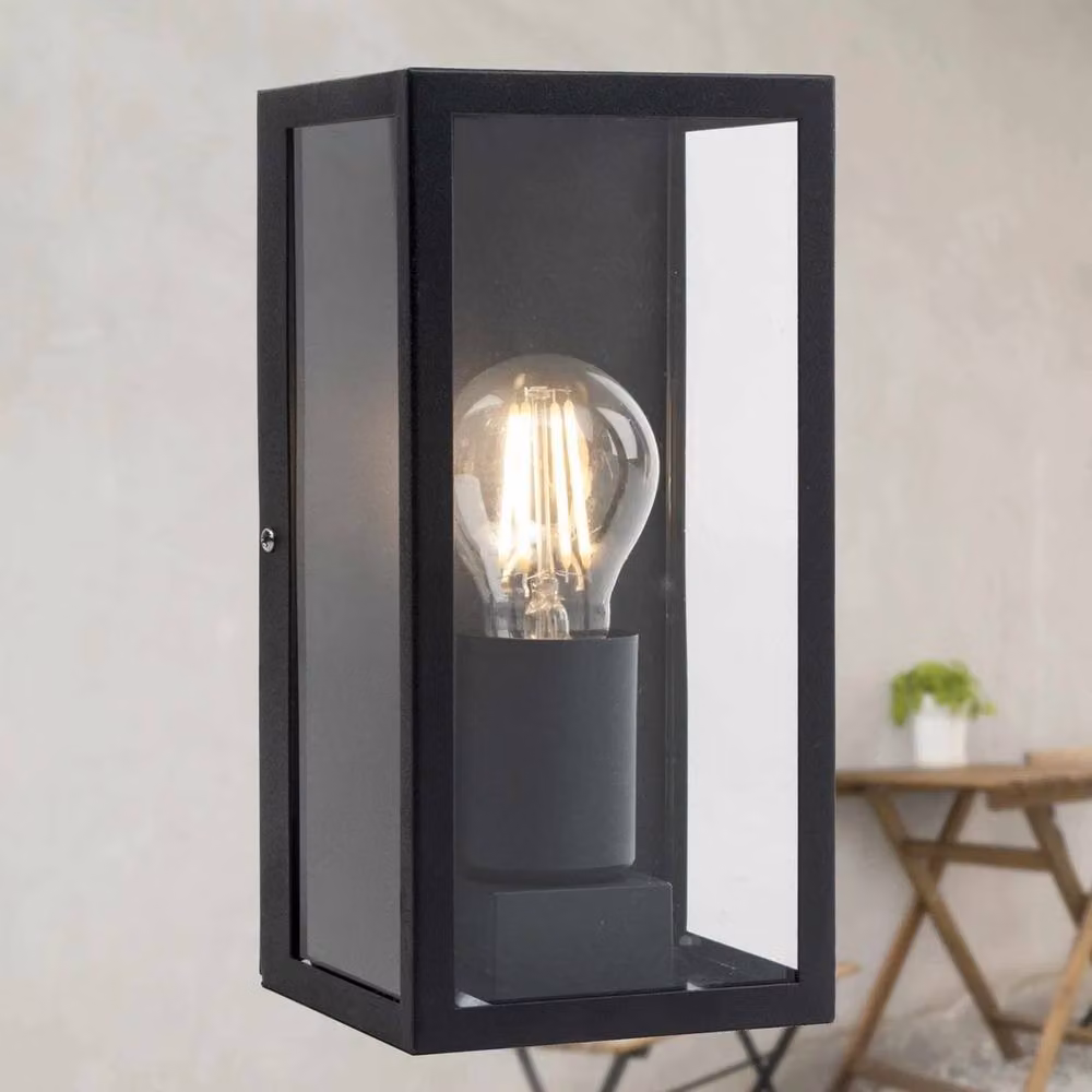 EONLION Modern Black Metal and Glass Outdoor Wall Lantern IP44 for Garden and Terrace – 3