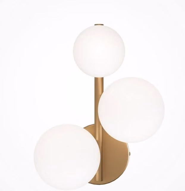 Maytoni Dallas Modern 3 Light Wall Lamp in Gold and White with Glass Dome Shades and G9 Base