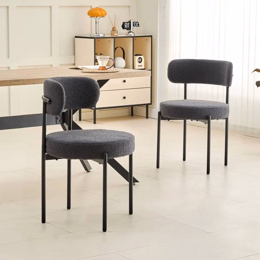 KORVIXA Set of 2 Black Modern Dining Chairs with Fabric Seats and Metal Legs – 3
