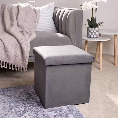 OHS Cube Storage Ottoman in Matt Grey Velvet, W/D/H: 40 x 40 x 40 cm – 1
