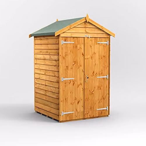 Powersheds Premium Apex Overlap Wooden Shed with Double Doors, Brown, Windowless – 1