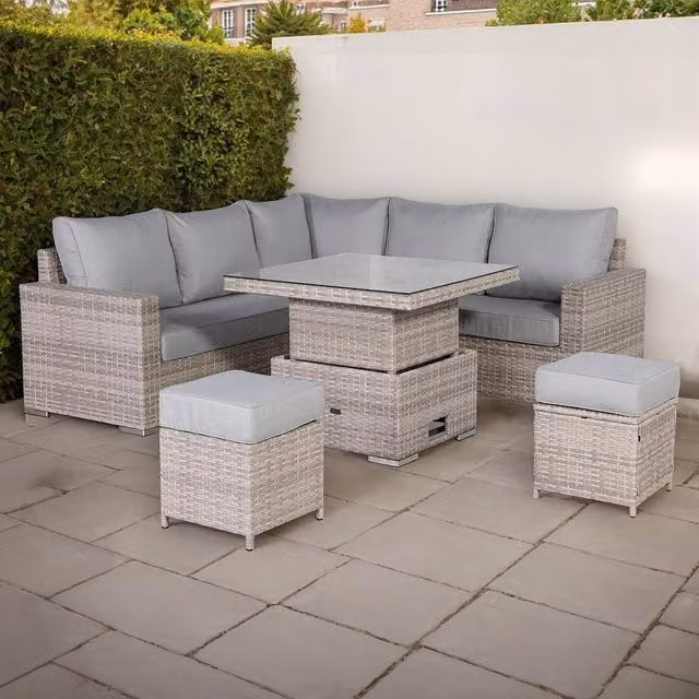 Furnishings For Less UK L-Shaped Outdoor Rattan Patio Sofa Set with Rising Table in Grey – 1