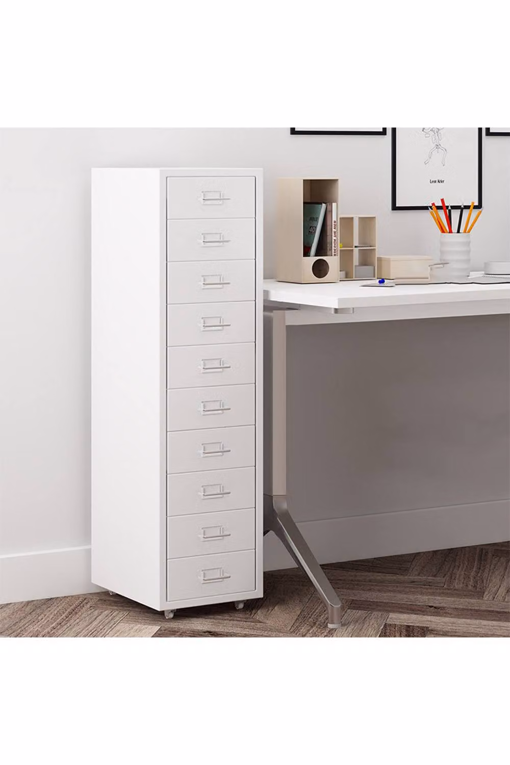Living and Home 10-Drawer Metal Mobile Filing Cabinet in White – 3