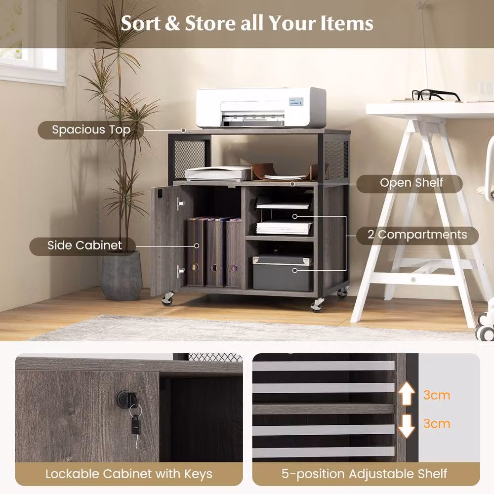 Gymax Metal File Cabinet with Castors and Lock in Grey – 8