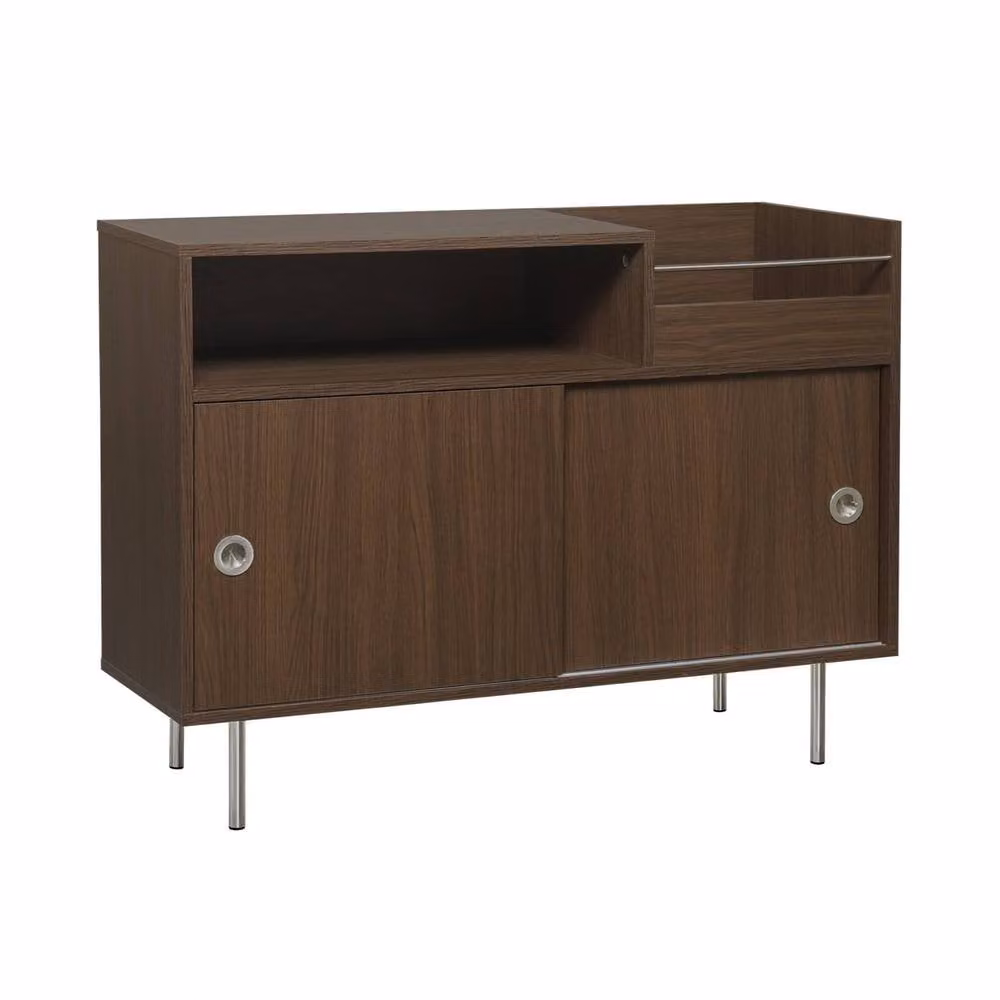 sweeek Retro Vintage Vinyl Furniture in Dark Brown with Wood and Metal Decor, W/D/H: 100 x 40 x 75 cm – 2