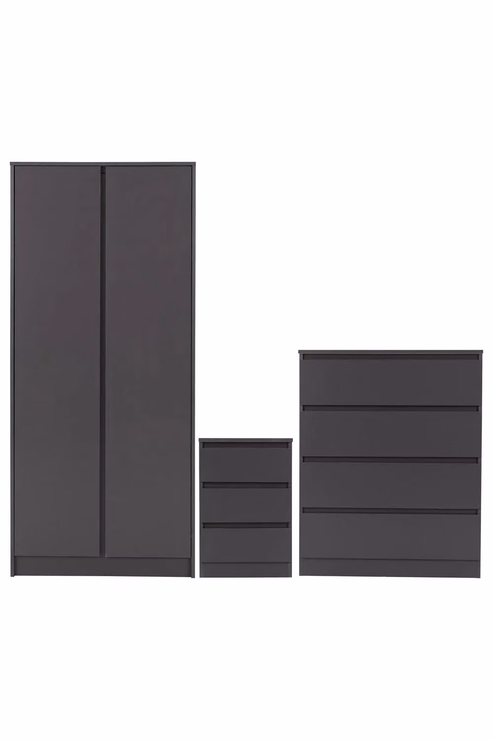 Seconique Malvern Modern 3 Piece Grey Bedroom Furniture Set including Wardrobe, Chest of Drawers and Nightstand – 3