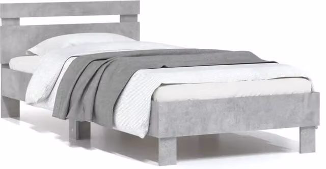 Berkfield Home Small Single Bed Frame with LED Lights and USB Charging Port in Concrete Grey, W: 75 cm x D: 190 cm