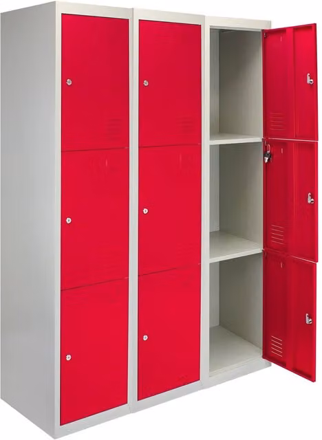 Monstershop Metal Storage Lockers with Three Hinged Doors, Red, H 180 x W 45 x D 38 cm – 1