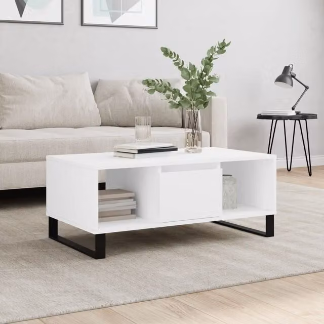 Berkfield Home Modern White Rectangular Coffee Table in Engineered Wood W/D/H: 90 x 50 x 36.5 cm – 1