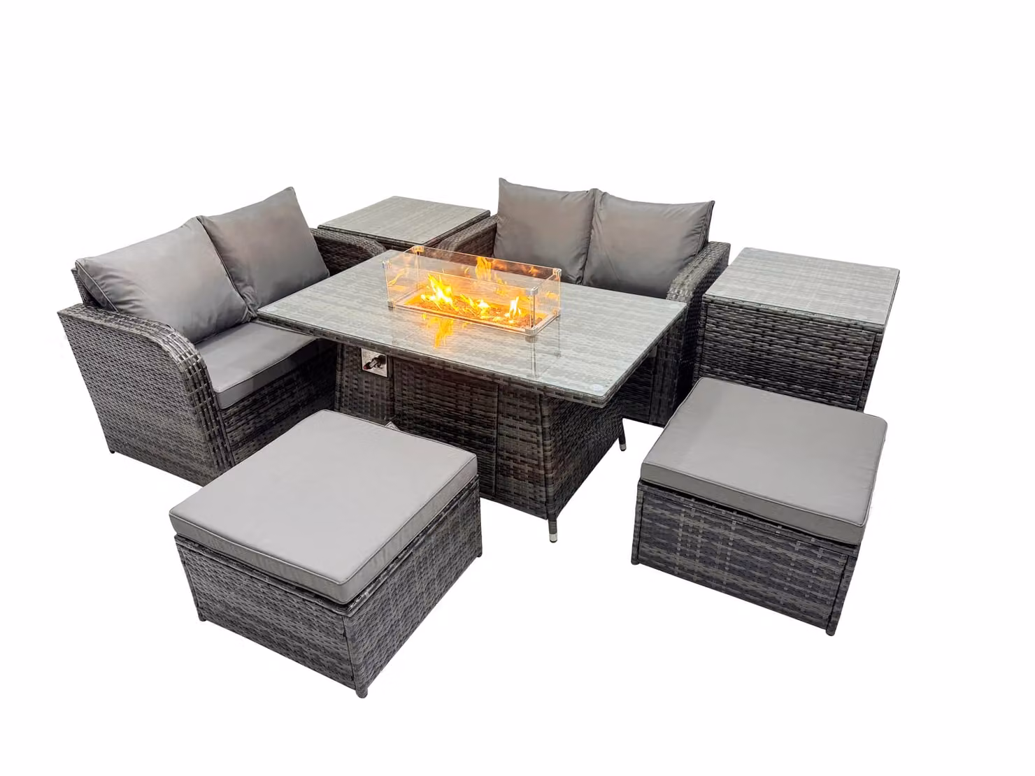 Fimous 6-Seater Rattan Garden Furniture Set with 2 Large Stools and 2 Side Tables in Dark Grey – 2