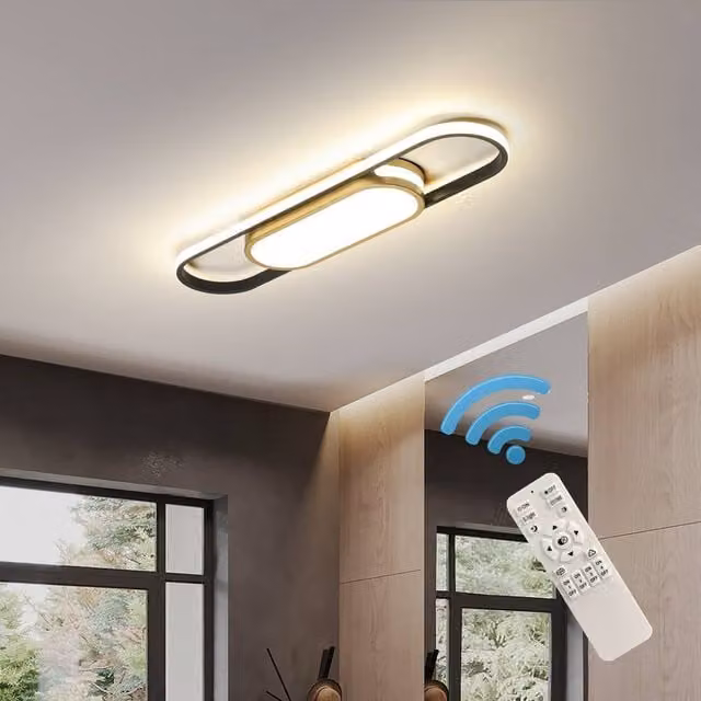 NIVOR 24W Linear Dimmable LED Ceiling Light with Remote Control in Gold/Brass