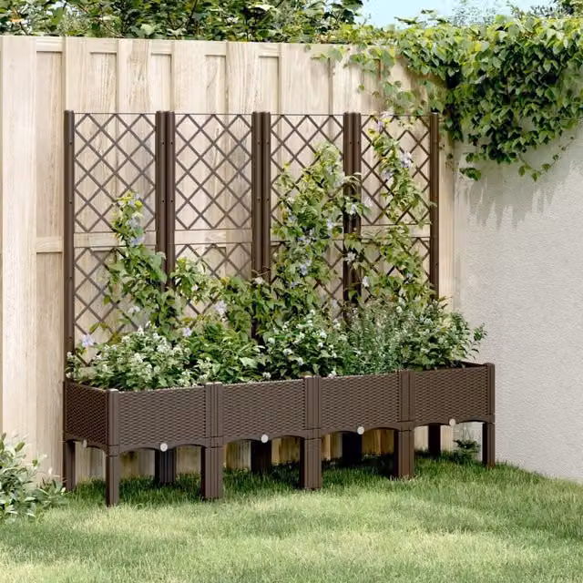Berkfield Home Garden Planter with Trellis in Brown, W/D/H: 160 x 40 x 142 cm – 1