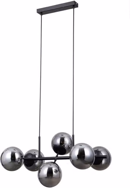 Netlighting Molite Globe Pendant Ceiling Light in Matt Black with 6 x E14 Transparent Glass Spheres – 1