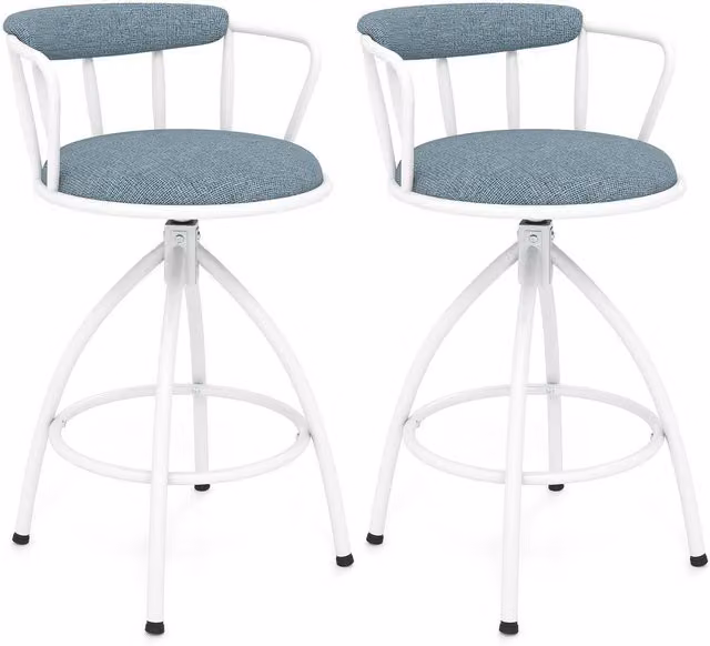 Costway Set of 2 Blue Fabric Upholstered Counter Height Swivel Bar Stools with Metal Legs