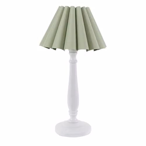 ValueLights White Wood Candlestick Table Lamp with Green Fabric Cone Shade – 1
