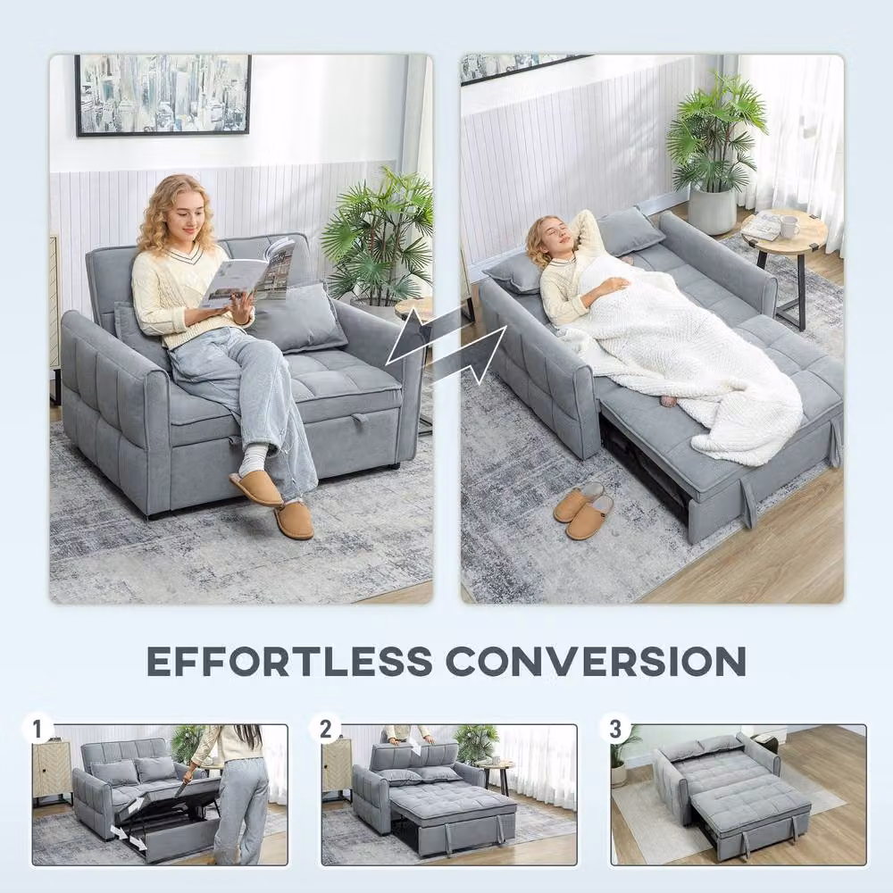 STILVORA 2 Seater Velvet Sofa Bed in Grey with Adjustable Headrest and Pull Out Drawer – 4