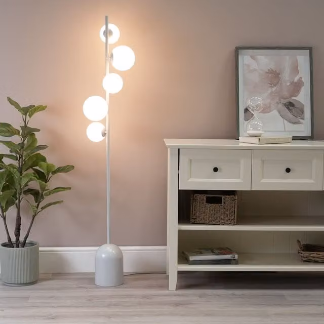 ValueLights Marlow 5 Way Art Deco Floor Lamp with LED Bulbs in Grey