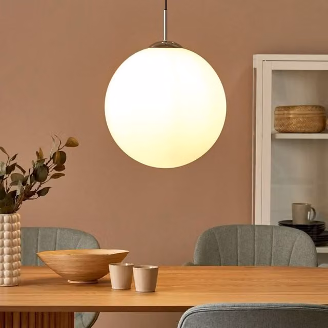 Wyld and Coco White Glass Globe Pendant Light with Chrome Details