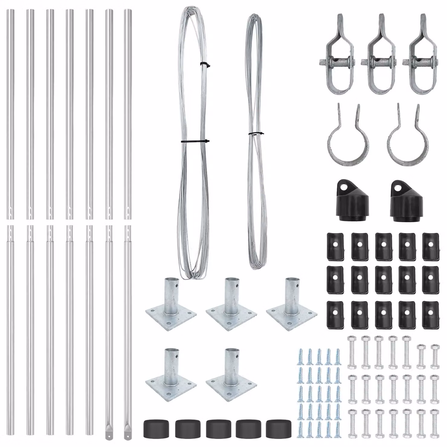 Berkfield Home Set of 14 Silver Galvanised Steel Round Bolt Down Fence Posts with Base Plates – 2