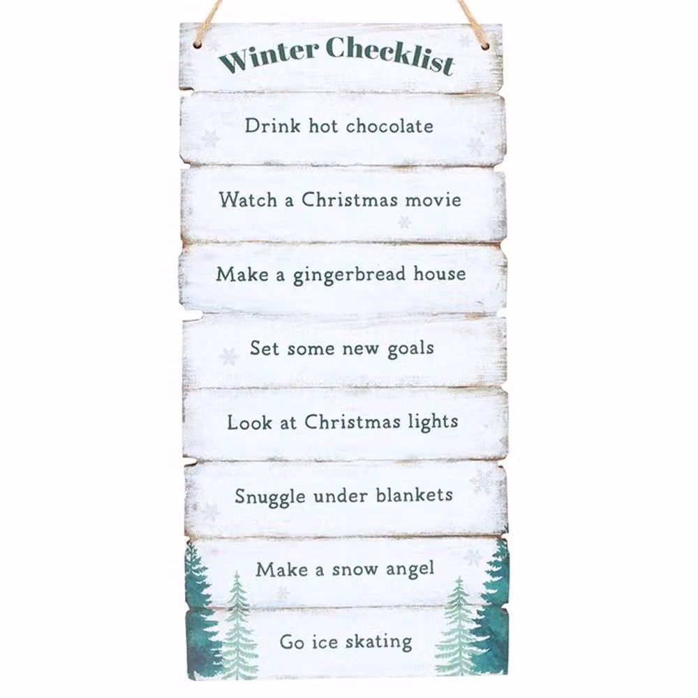Uniqueful Winter Wonderland Checklist Hanging Sign, Multicolour and White Wood Rectangular Pendant, W/H: 15 x 15 cm – 2