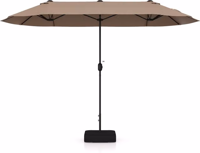 COSTWAY Double-Sided Cantilever Patio Parasol with Base, Brown, Height: 200 cm