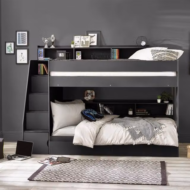 Julian Bowen Camelot Bunk Bed for Children in Anthracite with Stairs and Drawers