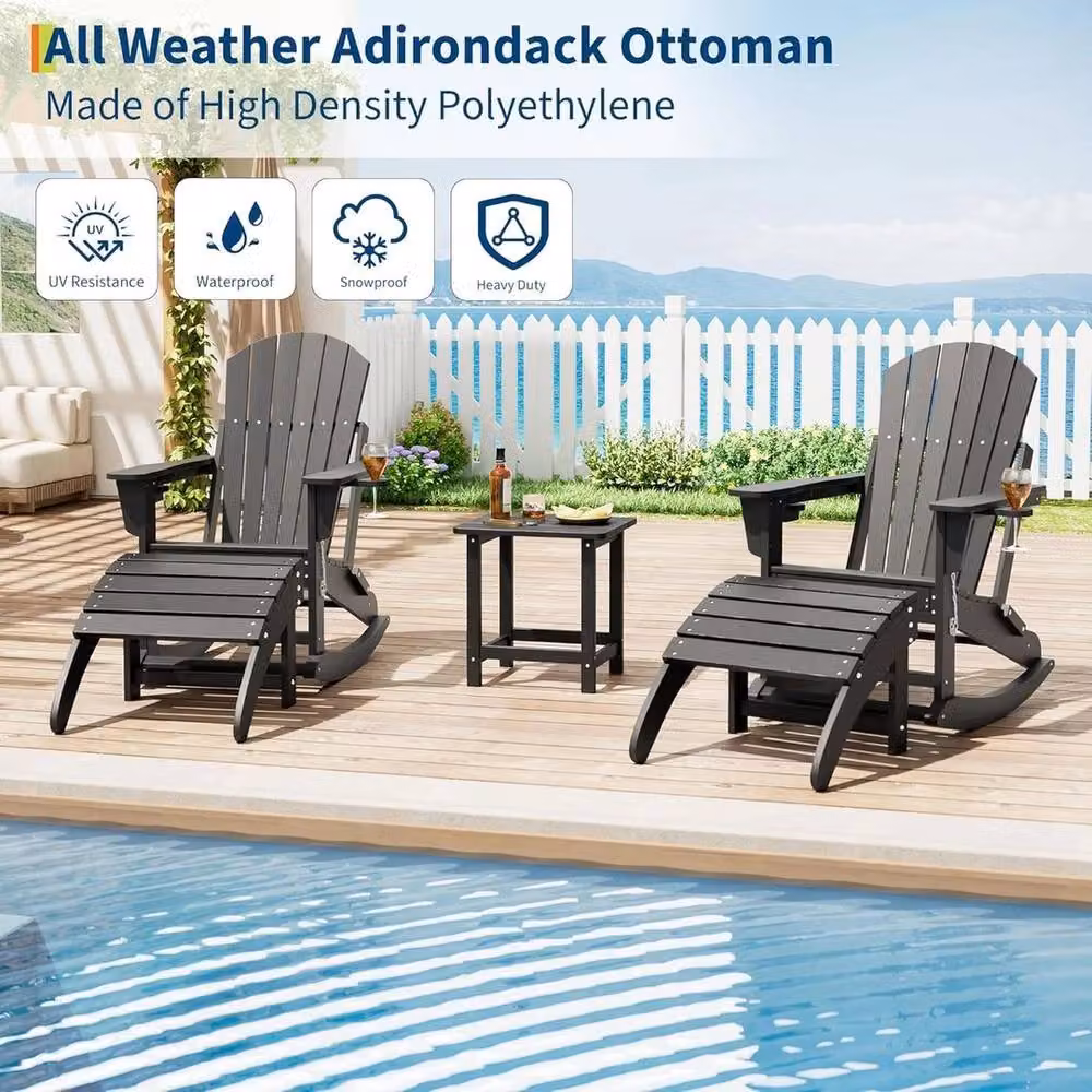 VOGREX Set of 4 Black Folding Adirondack HDPE Foot Stools and Ottomans – 4