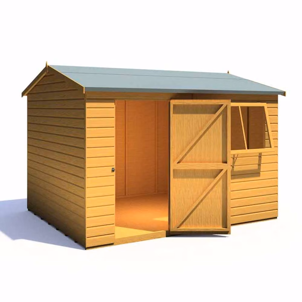 Shires Lewis Single Door Reverse Apex Style D Shed in Light Brown, W: 304.8 cm, D: 243.8 cm, H: 220.7 cm – 2