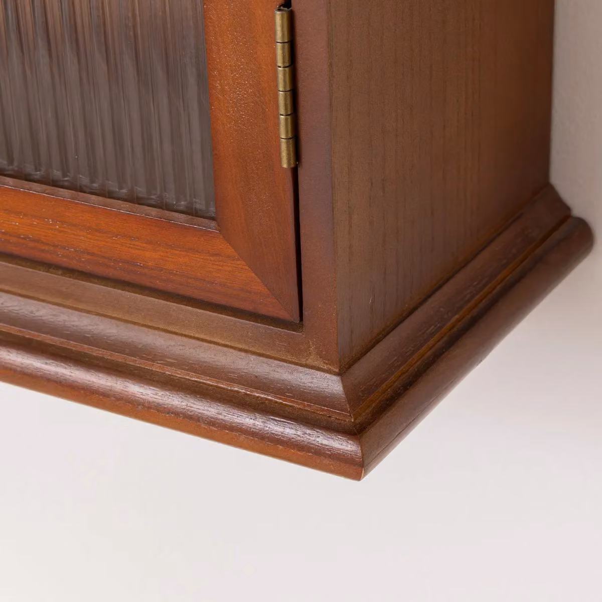Melody Maison Rustic Wooden Wall Cabinet with Glass Doors and Internal Shelves in Brown and Gold – 3