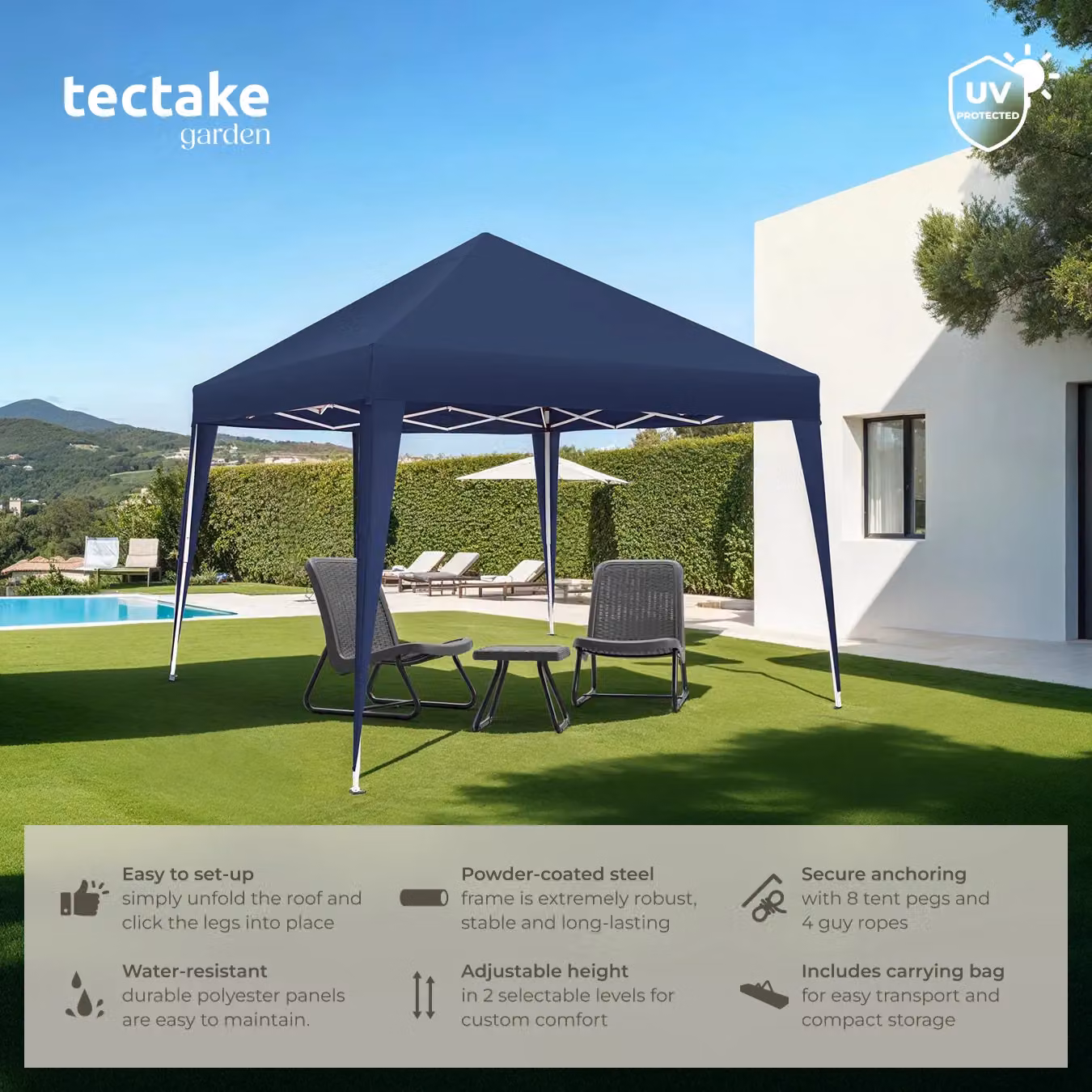 tectake Gazebo Linosa Blue, W/D: 300 x 300 cm – 2