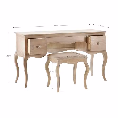 Julian Bowen Camille 2 Drawer Dressing Table and Stool Set in Limed Oak – 2