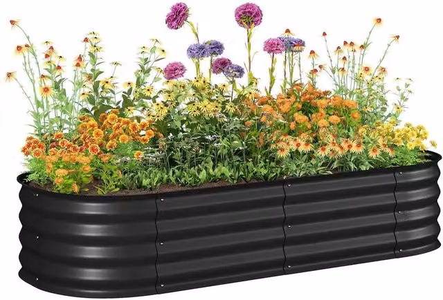 KORVIXA Black Galvanised Steel Raised Garden Bed Planter Box W: 62 cm, D: 30 cm, H: 62 cm