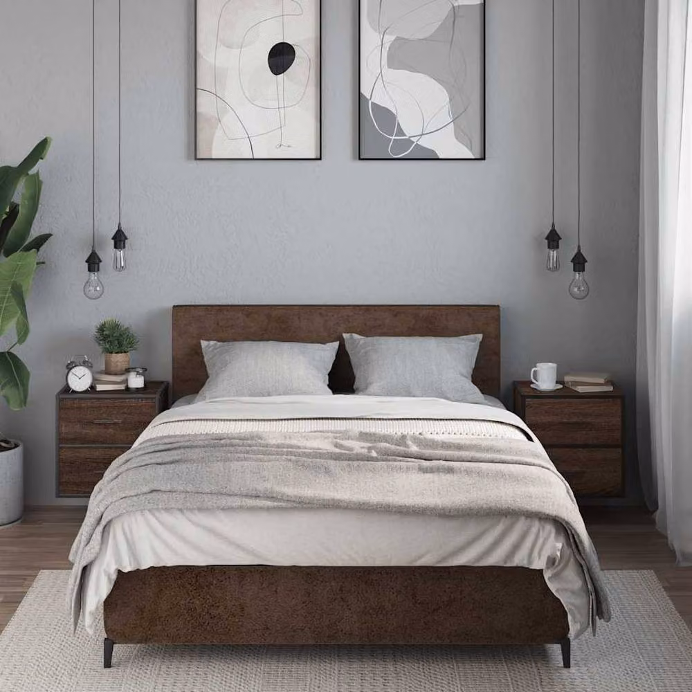 Berkfield Home Wall-mounted Bedside Cabinets, 2 Pack, Brown Oak, W: 40 cm, D: 31 cm, H: 39.5 cm – 3