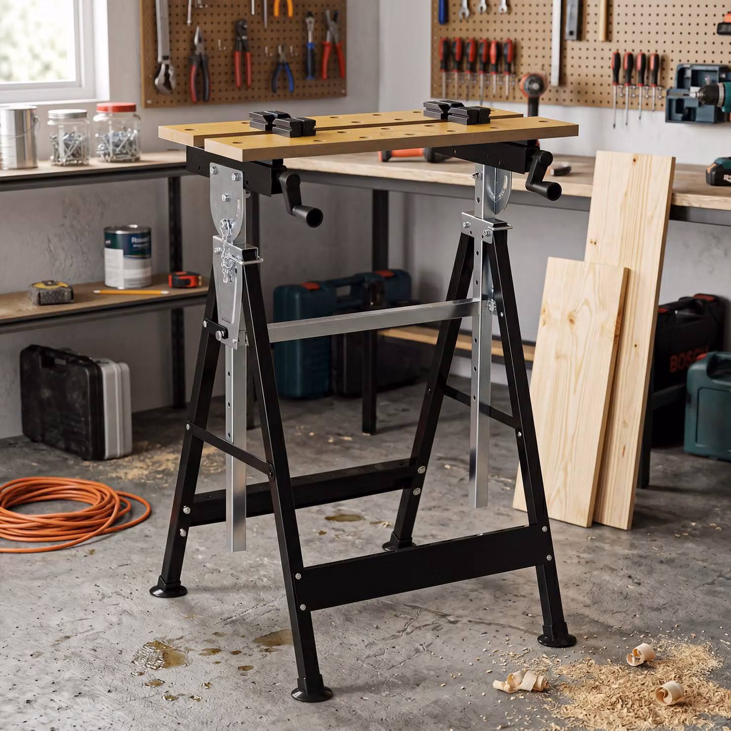 HOMCOM Portable Folding Workbench with Adjustable Height and Angle, Beige – 8