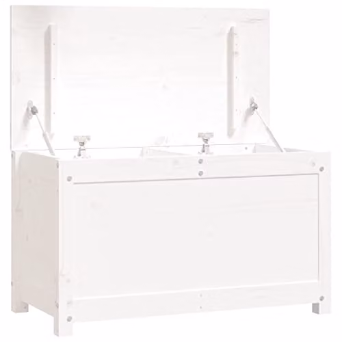vidaXL White Pine Wood Storage Box with Hydraulic Gas Lift Lid W: 80 cm, D: 40 cm, H: 45.5 cm