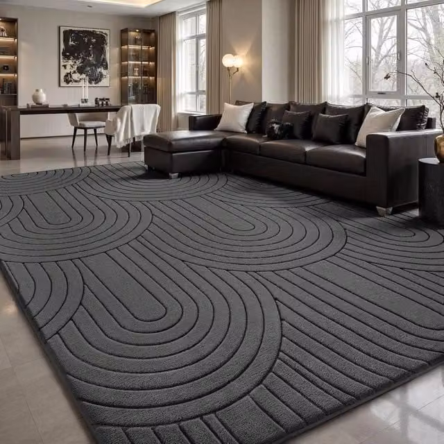 PAWNORA Dark Grey Soft Fluffy Anti-Slip Geometric Rug, W: 200 cm, D: 300 cm