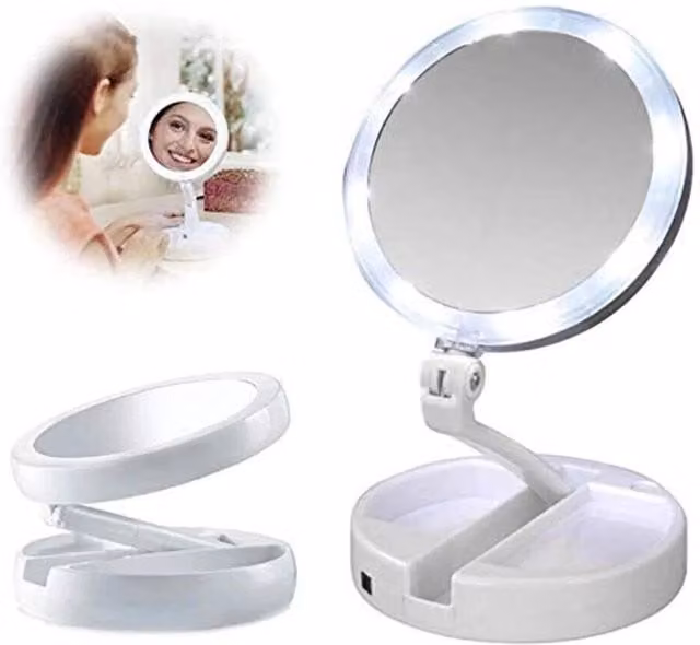 VOGREX 10x Magnifying Double-sided Folding Makeup Mirror in White
