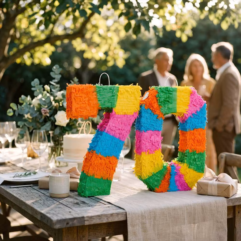 Fax Potato Multicolour Rainbow Pinata Set with Stick and Blindfold for Birthday or Anniversary Parties – 6