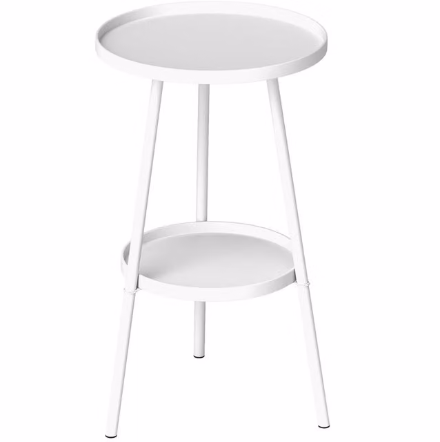 Outsunny Two-Tier Modern Round Metal Garden Table in Matt White – 1