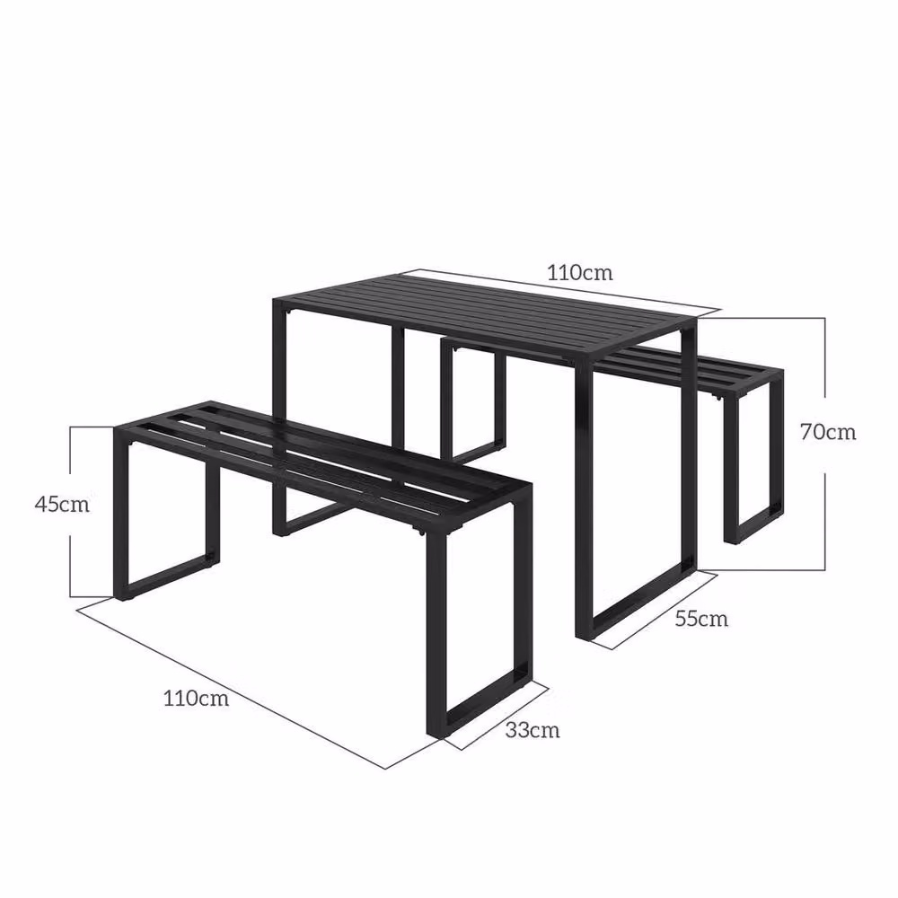 PAWNORA 3 Piece Modern Outdoor Dining Set in Matt Black Powder Coated Steel – 2
