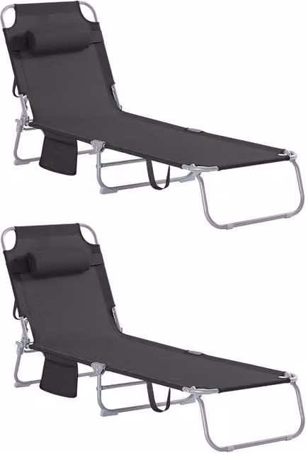 SoBuy Set of 2 Black Foldable Sun Loungers with Adjustable Headrests and Powder Coated Steel Frame – 1