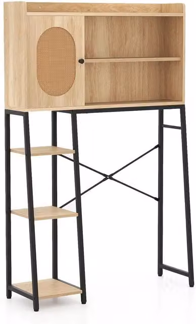 KORVIXA Over The Toilet Storage Cabinet Bathroom Organizer with Hinged Doors and Internal Shelves in Brown and Beige, W: 60 cm, H: 100 cm – 1